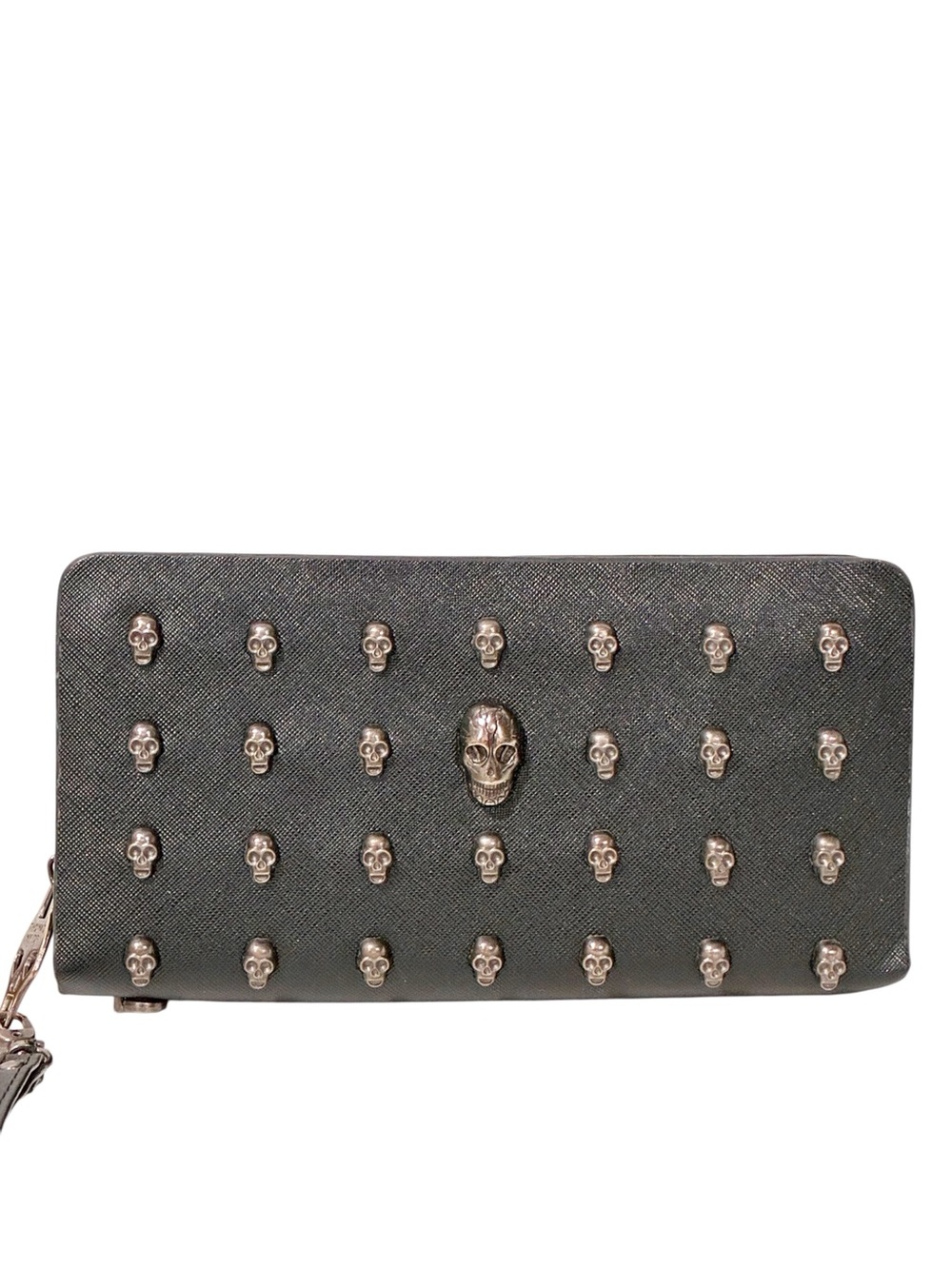 Thomas Wylde Metal Skull Black Vegan Leather Wristlet Zip Wallet Gothic